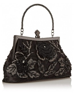 Ginny Seed Beaded Rose Evening Purse Clutch Bag