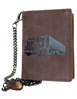 Strong Genuine Leather Wallet Without Fabric Lining With A Truck And Long Metal Chain