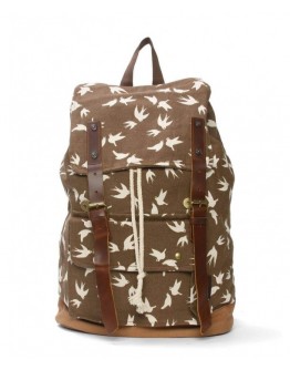 Canvas Flying Birds Rucksack Backpack - Brown