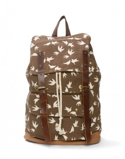 Canvas Flying Birds Rucksack Backpack - Brown