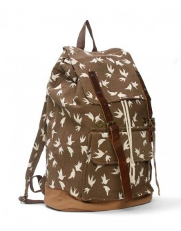 Canvas Flying Birds Rucksack Backpack - Brown