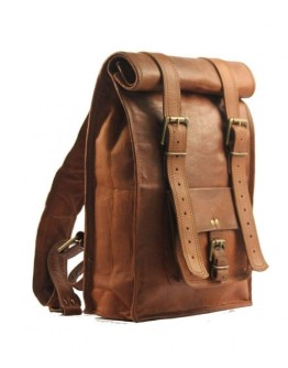 Men's Leather Vintage Roll On Laptop Backpack Rucksack