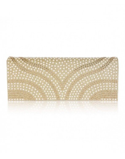 Patterned Pearl Flap-Over Dazzling Clutch Evening Bag