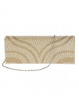 Patterned Pearl Flap-Over Dazzling Clutch Evening Bag